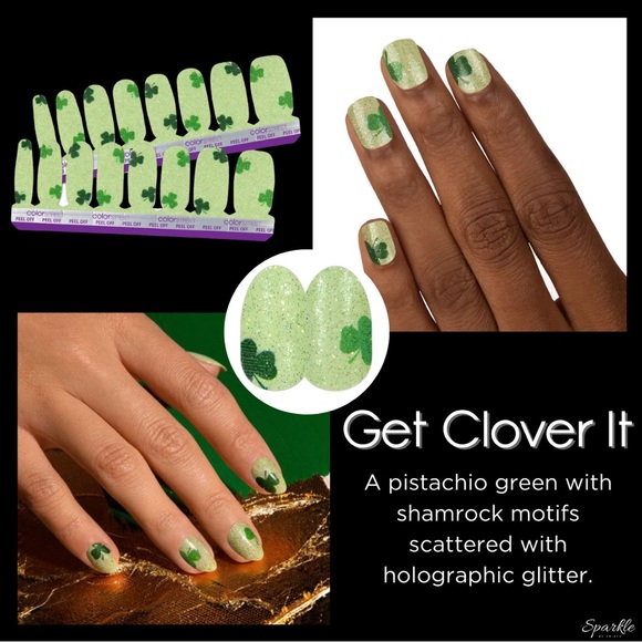 Color Street GET CLOVER IT Green Shamrock Glitter Nail Polish Strips - Picture 6 of 6